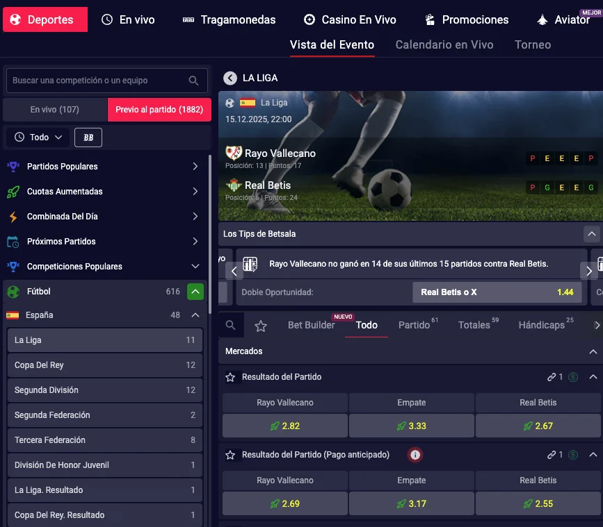 Mercados de Apuestas en Betsala